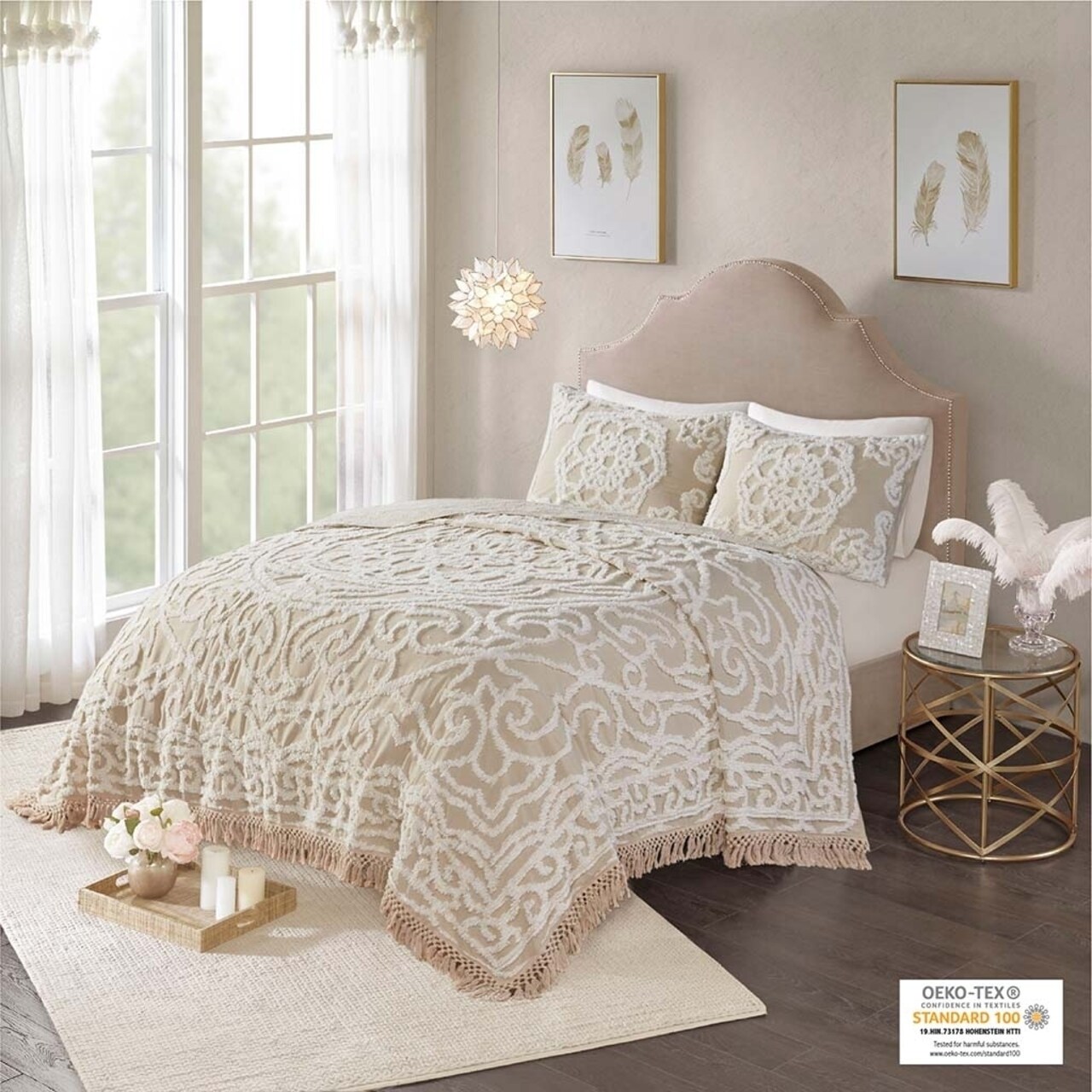 Gracie Mills Tufted Cotton Chenille Medallion Fringe Coverlet Mini Set